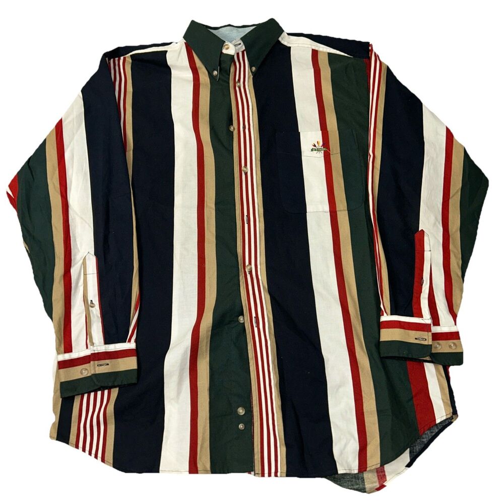 Vintage 90s Ivy Crew Shirt Button Up Retro Colorblock Stripes Men's Size Large